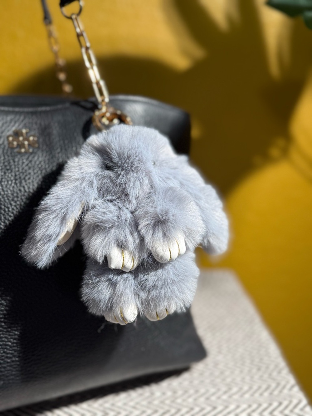 Faux Fur Bunny Bag Charm | Gray Shades & Gold Hardware - Choice of One - Picture 6 of 7